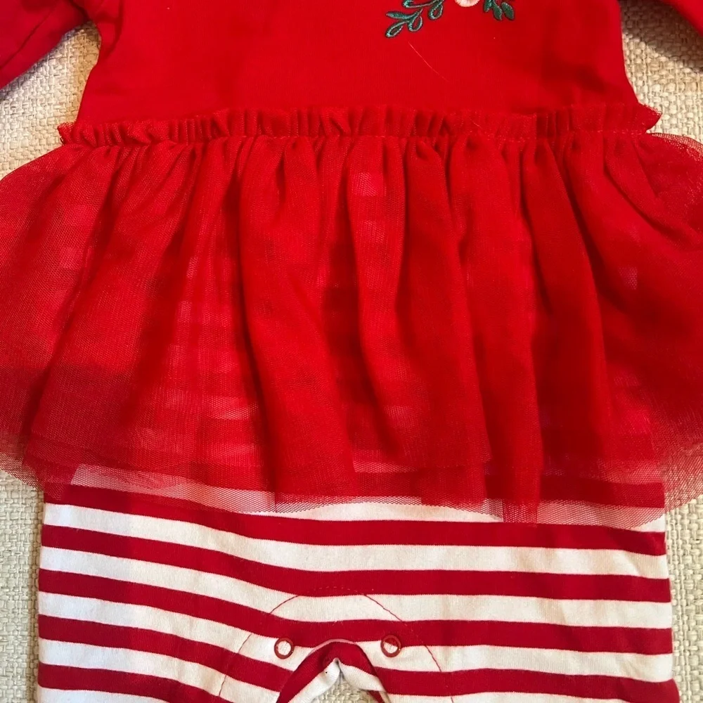 CHRISTMAS CAT & JACK BABY GIRLS SANTA ROMPER HOOD RED TUTU HOLIDAY  3-6 MONTHS